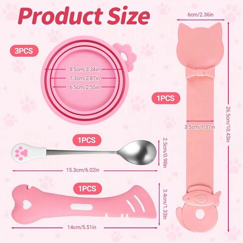 6 PCS Cat Can Opener, Cat Food Can Covers Set with Wet Food Spoon in Kuwait