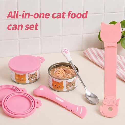6 PCS Cat Can Opener, Cat Food Can Covers Set with Wet Food Spoon in Kuwait