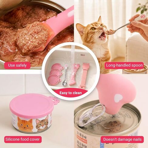 6 PCS Cat Can Opener, Cat Food Can Covers Set with Wet Food Spoon in Kuwait