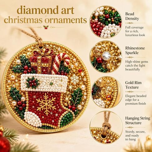 Diamond Art Christmas Ornaments, 6‑Pack DIY Diamond Painting Kit, Special‑Shaped Pearl Rhinestone Hanging Decor with Twine for Christmas Tree, Window & Home Holiday Gift (Style A) in Kuwait
