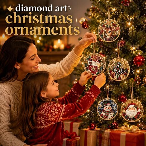 Diamond Art Christmas Ornaments, 6‑Pack DIY Diamond Painting Kit, Special‑Shaped Pearl Rhinestone Hanging Decor with Twine for Christmas Tree, Window & Home Holiday Gift (Style A) in Kuwait
