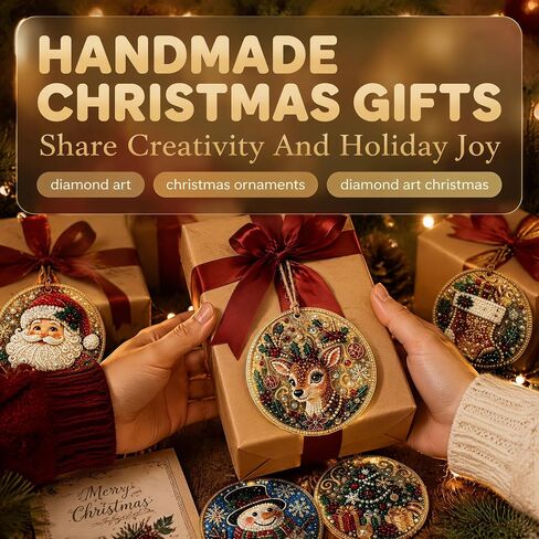 Diamond Art Christmas Ornaments, 6‑Pack DIY Diamond Painting Kit, Special‑Shaped Pearl Rhinestone Hanging Decor with Twine for Christmas Tree, Window & Home Holiday Gift (Style A) in Kuwait