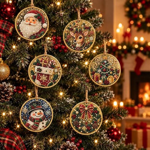 6PCS Wooden Christmas Ornaments DIY Pearl Diamond Art Kits in Kuwait