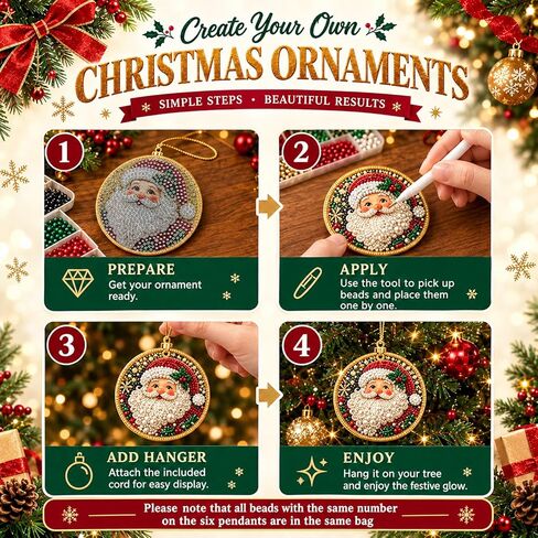6PCS Wooden Christmas Ornaments DIY Pearl Diamond Art Kits in Kuwait