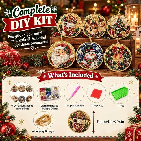 6PCS Wooden Christmas Ornaments DIY Pearl Diamond Art Kits in Kuwait