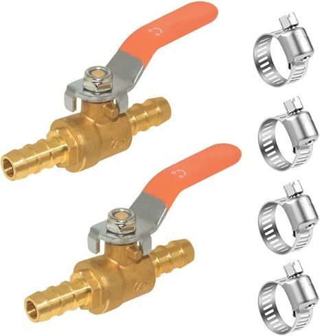 Hooshing 2PCS 1/4" Hose Barb Ball Valve Brass Shut Off with Clamps Pipe Tube Fitting for Water Oil Fuel in Kuwait