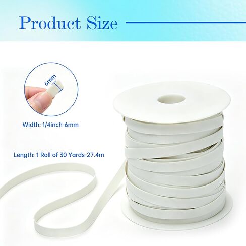 Rubber Elastic Band for Sewing, 1/4 Inch x 30 Yards Natural Sewing Elastic for Swimsuits, Leg Bands, Necklines, Waistbands, 6mm Swimwear Braided Elastic for Yogawear Craft Embellishment in Kuwait