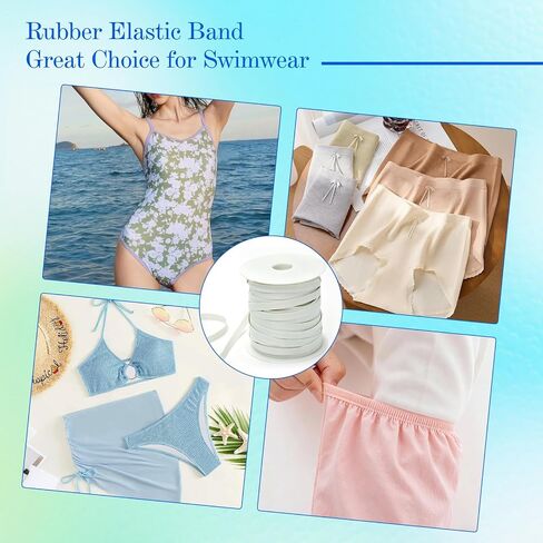 Rubber Elastic Band for Sewing, 1/4 Inch x 30 Yards Natural Sewing Elastic for Swimsuits, Leg Bands, Necklines, Waistbands, 6mm Swimwear Braided Elastic for Yogawear Craft Embellishment in Kuwait