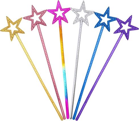 AKYZO 6 Pcs Princess Wand, Sparkling Star Fairy Wands for Little Girls, Glossy Magic Wand for Kids Party Favors, Birthday Dress Up Costume Accessories & Halloween Cosplay（6 Color） in Saudi Arabia