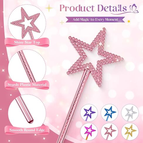 AKYZO 6 Pcs Princess Wand, Sparkling Star Fairy Wands for Little Girls, Glossy Magic Wand for Kids Party Favors, Birthday Dress Up Costume Accessories & Halloween Cosplay（6 Color） in Saudi Arabia