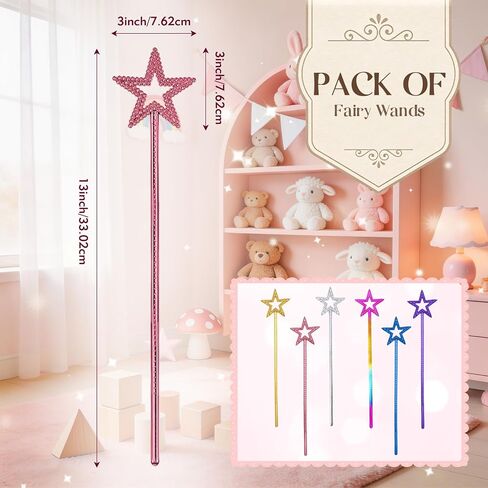 AKYZO 6 Pcs Princess Wand, Sparkling Star Fairy Wands for Little Girls, Glossy Magic Wand for Kids Party Favors, Birthday Dress Up Costume Accessories & Halloween Cosplay（6 Color） in Saudi Arabia