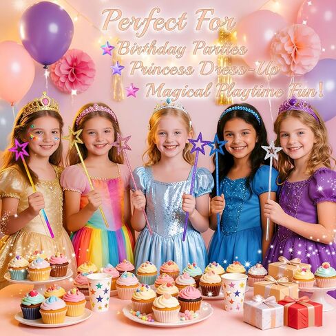 AKYZO 6 Pcs Princess Wand, Sparkling Star Fairy Wands for Little Girls, Glossy Magic Wand for Kids Party Favors, Birthday Dress Up Costume Accessories & Halloween Cosplay（6 Color） in Saudi Arabia