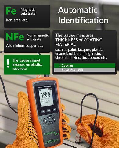 Digital Professional Coating Thickness Gauge Industrial-818 Paint Meter for Fe/NFe with Measuring Range: 0-197 mils | Resolution 0,001 mils in Kuwait
