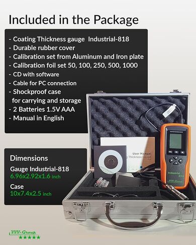 Digital Professional Coating Thickness Gauge Industrial-818 Paint Meter for Fe/NFe with Measuring Range: 0-197 mils | Resolution 0,001 mils in Kuwait