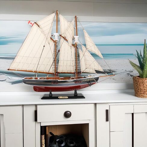 NAUTIMALL 26" Wooden Sailboat Model Sailing Yacht Bluenose Schooner Ship Scale Replica Nautical Home Decor Display Collection Watercraft (26") in Kuwait