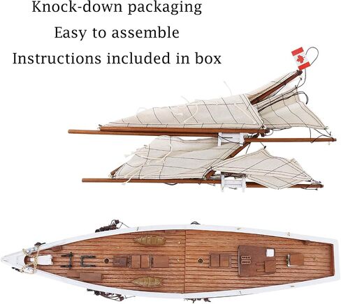 NAUTIMALL 26" Wooden Sailboat Model Sailing Yacht Bluenose Schooner Ship Scale Replica Nautical Home Decor Display Collection Watercraft (26") in Kuwait