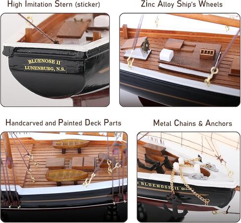 NAUTIMALL 26" Wooden Sailboat Model Sailing Yacht Bluenose Schooner Ship Scale Replica Nautical Home Decor Display Collection Watercraft (26") in Kuwait