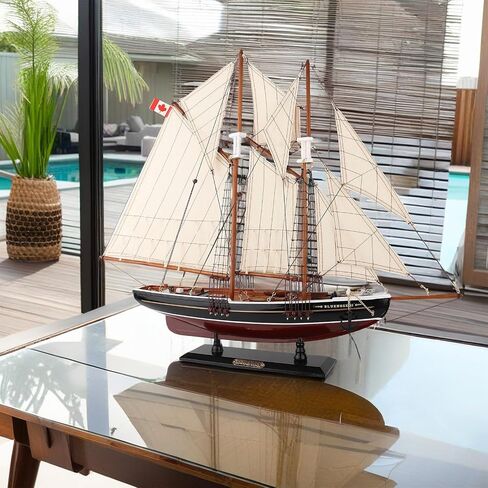 NAUTIMALL 26" Wooden Sailboat Model Sailing Yacht Bluenose Schooner Ship Scale Replica Nautical Home Decor Display Collection Watercraft (26") in Kuwait