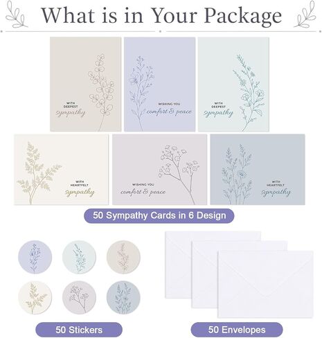 150 Pieces Bulk Pastel Floral Sympathy Cards with Envelopes Sticker in Kuwait