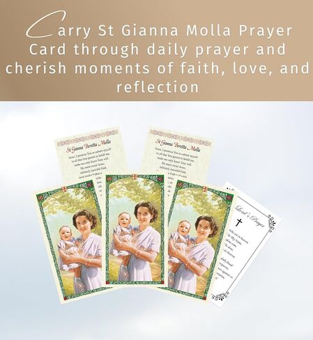 Trendzeen St Gianna Prayer Card - 5 St Gianna Beretta Molla Card with Our Father Prayer Card - Made in Italy Saint Gianna Holy Card Catholic Set, Total 6 Items in Saudi Arabia