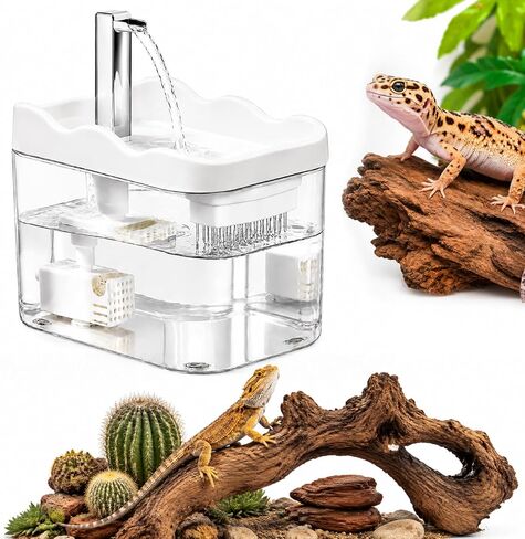 Reptile Water Dispenser,1500ML Large Capacity Circulation Water Dish Bowl for Reptile Terrarium,Bearded Dragon Tank Accessories,Pet Water Fountain Supplies for Leopard Crested Gecko,Snake,Lizard in Kuwait