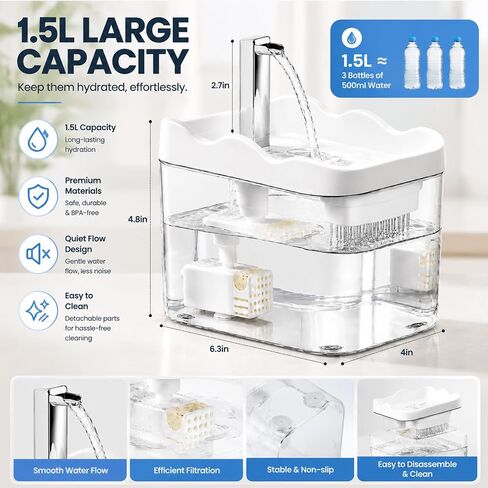 Reptile Water Dispenser,1500ML Large Capacity Circulation Water Dish Bowl for Reptile Terrarium,Bearded Dragon Tank Accessories,Pet Water Fountain Supplies for Leopard Crested Gecko,Snake,Lizard in Kuwait