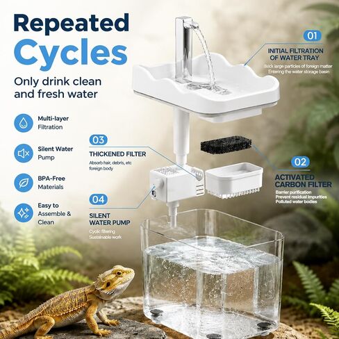 Reptile Water Dispenser,1500ML Large Capacity Circulation Water Dish Bowl for Reptile Terrarium,Bearded Dragon Tank Accessories,Pet Water Fountain Supplies for Leopard Crested Gecko,Snake,Lizard in Kuwait