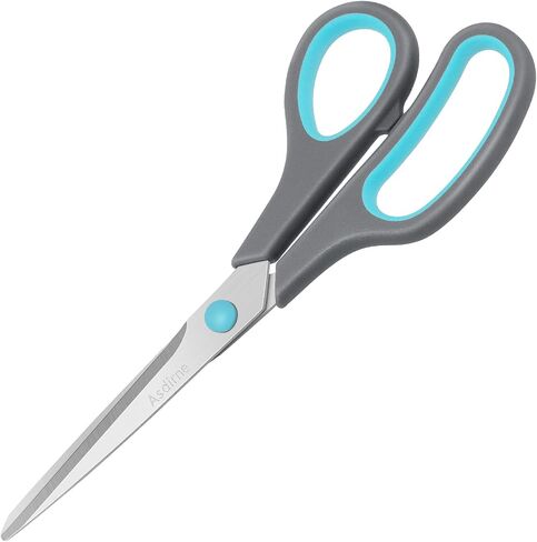 Asdirne 8.5" Scissors, Stainless Steel Blades, Soft Grip Handle, Suitable for Households,Offices and Schools, All Purpose, Blue/Grey in Kuwait