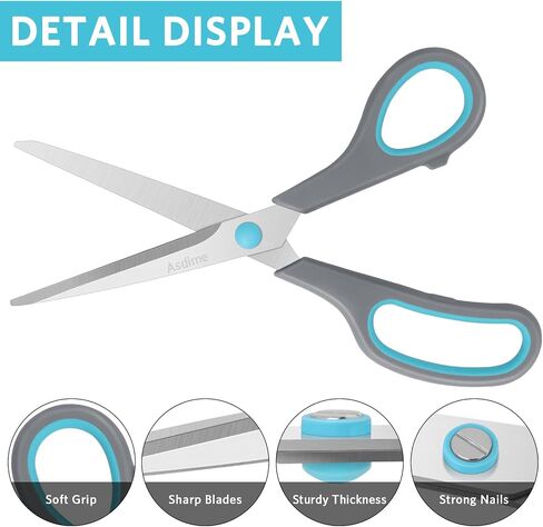 Asdirne 8.5" Scissors, Stainless Steel Blades, Soft Grip Handle, Suitable for Households,Offices and Schools, All Purpose, Blue/Grey in Kuwait