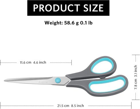 Asdirne 8.5" Scissors, Stainless Steel Blades, Soft Grip Handle, Suitable for Households,Offices and Schools, All Purpose, Blue/Grey in Kuwait