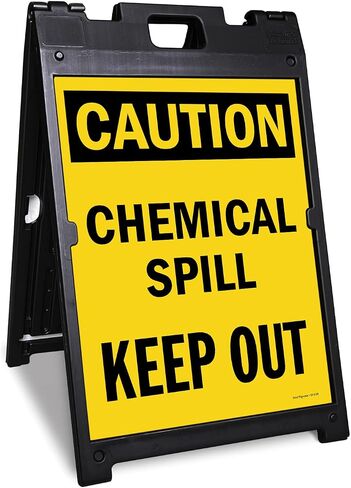 لافتة أرضية قابلة للطي من SmartSign، Legend "Caution Chemical Spill Keep Out"، ارتفاع 25 بوصة × عرض 12 بوصة، أسود على أصفر in Kuwait