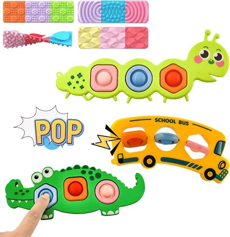 7Pc Easter Gifts for Kids Fidget Popper Toys for Kids Sensory Strips Sensory Push and Popping Bubbles Montessori Busy Toy,Textured Suction Sensory Toys for with Autism, Pop for Classroom Gifts in Kuwait