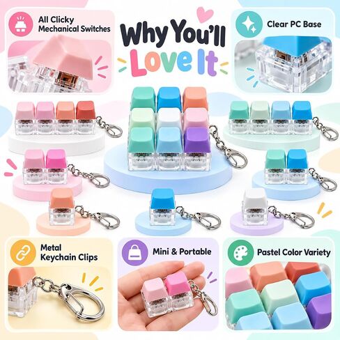 8 PCS Keyboard Fidget Toy Set, Keyboard Keychain Clickers Set, Colorful Keyboard Decompression Toys, Portable Desk Fidgets and Stress Relief Gifts Party Giveaways Favors in Kuwait