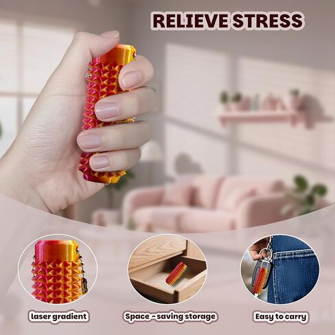 3D Rotatable Little Ouchies Fidget ,Pain Stim Fidget Toy ,Pocket-Sized Stim Keychain with Spiky Grippie Design Spiky Fidget Keychain for Anxiety and Stress Reduction Tactile Fidget for Adhd-Orange+Red in Kuwait