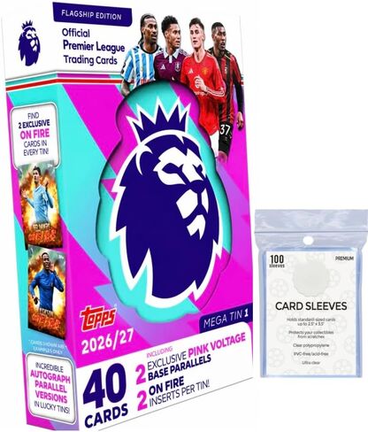 Topps Premier League 2026/27 one Random mega tin with 100 Protective Card Sleeves Soccer Cards in Kuwait