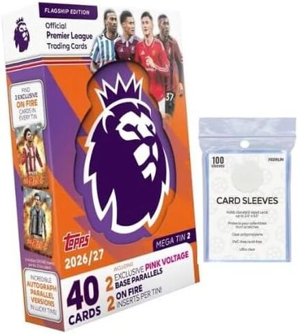 Topps Premier League 2026/27 one Random mega tin with 100 Protective Card Sleeves Soccer Cards in Kuwait