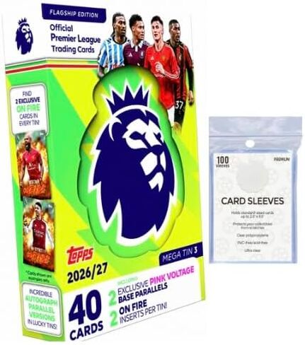 Topps Premier League 2026/27 one Random mega tin with 100 Protective Card Sleeves Soccer Cards in Kuwait