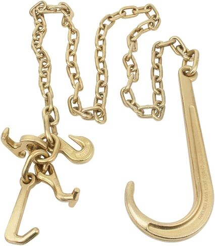 Mytee Products 2 Pack 5/16" x6' Leg G70 15" Long Shank J Hook Tow Chain w/RTJ Cluster Hook & Grab Hook - 4700 lbs WLL Heavy Duty Transport Truck Chain for Car Wrecker Recovery - Towing Equipment in Kuwait