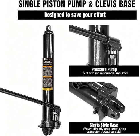 Torin 3 Ton Hydraulic Long Ram Jack with Single Piston Pump and Clevis Base (Fits: Garage/Shop Cranes, Engine Hoists, and More) w/Handle, Black, AT30306B in Kuwait