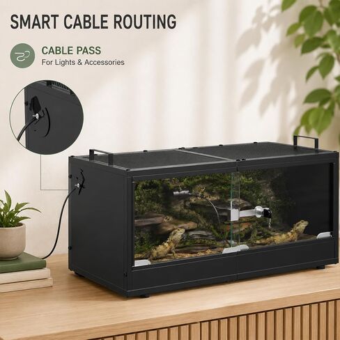 20 Gallon Reptile Terrarium Tank, Lockable Reptile Enclosure with Mesh Top & Handles, Escape-Proof Habitat Cage with Sliding Door for Snakes, Lizards, Tortoise & Small Animals, Black in Kuwait