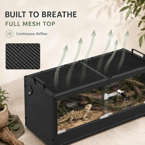 20 Gallon Reptile Terrarium Tank, Lockable Reptile Enclosure with Mesh Top & Handles, Escape-Proof Habitat Cage with Sliding Door for Snakes, Lizards, Tortoise & Small Animals, Black in Kuwait