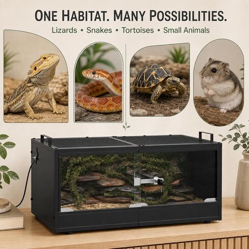 20 Gallon Reptile Terrarium Tank, Lockable Reptile Enclosure with Mesh Top & Handles, Escape-Proof Habitat Cage with Sliding Door for Snakes, Lizards, Tortoise & Small Animals, Black in Kuwait