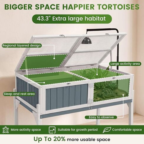 43" Large Tortoise Habitat with Stand, Wooden Turtle Enclosure Reptile Cage in Kuwait