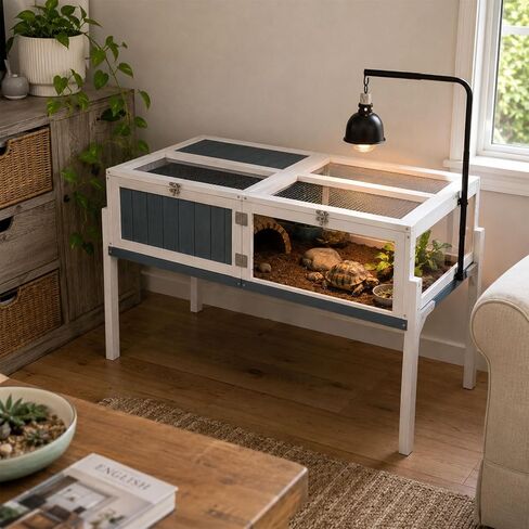 43" Large Tortoise Habitat with Stand, Wooden Turtle Enclosure Reptile Cage in Kuwait