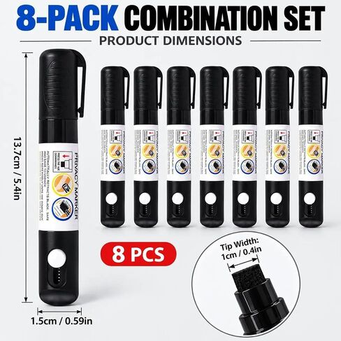 8 Pack Privacy Blackout Markers with Package Opener, Security Markers in Kuwait