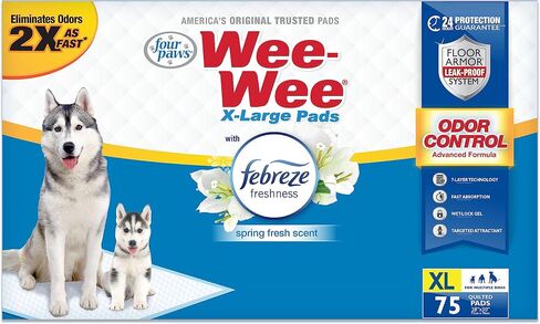 Four Paws Wee-Wee Odor Control with Febreze Freshness Pee Pads for Dogs & Puppies, Leak-Proof Dog Housebreaking Potty Training Floor Protection, Spring Fresh Scent, 22" x 23", 50 Count in Saudi Arabia
