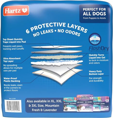 Hartz Home Protection Super Absorbent Odor Eliminating No Leaks Dog Pads, 50 Count in Saudi Arabia