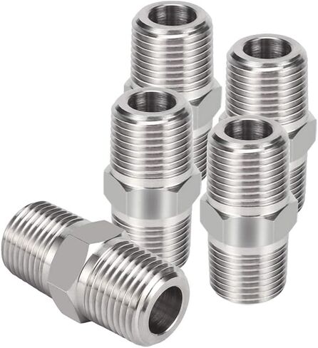 Joywayus Hex Nipple 1/8"NPT Male x 1/8"NPT ذكر من الفولاذ المقاوم للصدأ الملولب 304 تجهيزات أنابيب الحلمة الملولبة لمجموعة المشروب الأنابيب المنزلية (حزمة من 5) in Kuwait