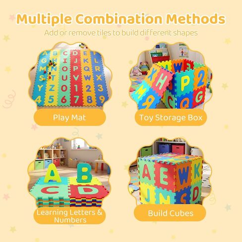 HONEY JOY Foam Floor Tiles for Kids, 12.5" x 12.5" EVA 36-Piece Interlocking Alphabet & Numbers Play Mat, Non-Slip Large Soft Puzzle Carpet Rug, Easy to Clean, for Baby Crawling Exercise, Playroom in Kuwait