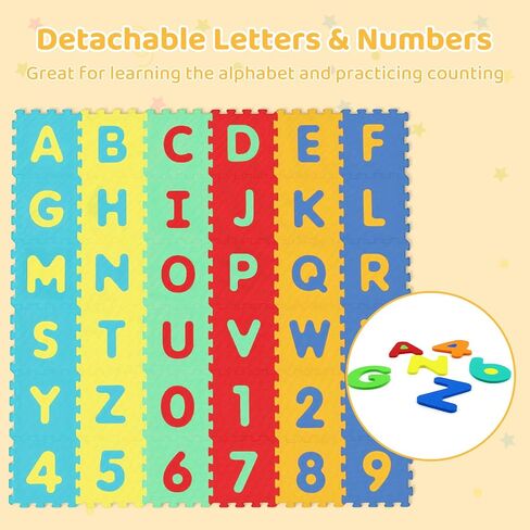HONEY JOY Foam Floor Tiles for Kids, 12.5" x 12.5" EVA 36-Piece Interlocking Alphabet & Numbers Play Mat, Non-Slip Large Soft Puzzle Carpet Rug, Easy to Clean, for Baby Crawling Exercise, Playroom in Kuwait